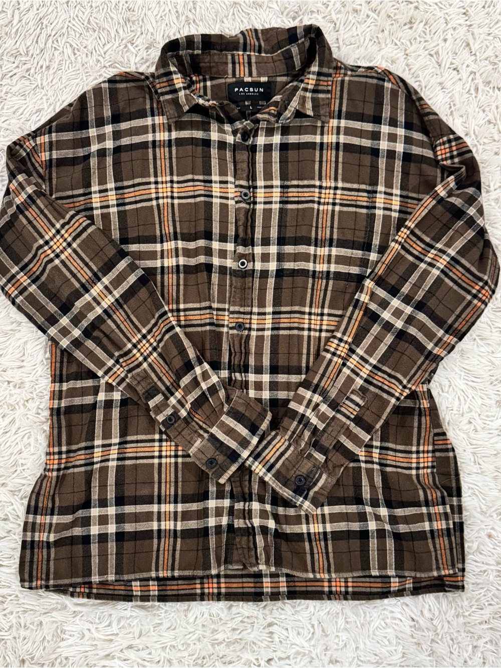 PacSun Brown and Cream Plaid Button-Up Shirt